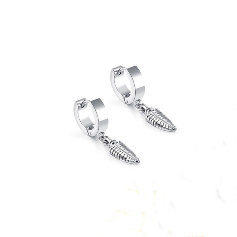 Feather Leaves Dangle Huggie Hinge earrings - Picture 6 of 8